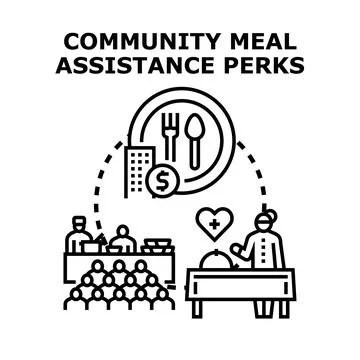 Community meal assistance program providing social support Stock Illustration