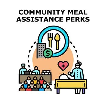 Community meal assistance program providing social support 库存插图