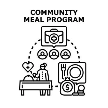 Community meal program distributing food to people in need Stock Illustration