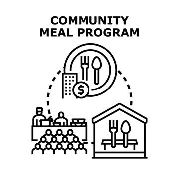 Community meal program planning and food assistance Stock Illustration