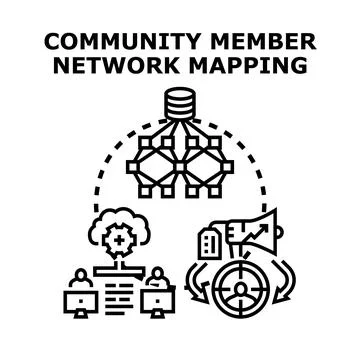 Community member network mapping for data analysis Illustrazione stock