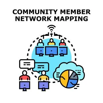 Community member network mapping process with data analysis Stock Illustration