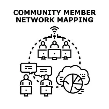 Community member network mapping process with data analysis Stockillustratie