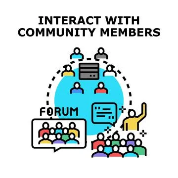 Community members interacting online in virtual forums Stock Illustration