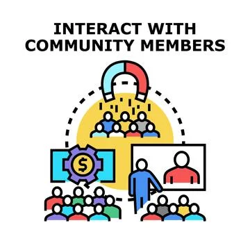 Community members interaction magnet attracting people Ilustración de archivo