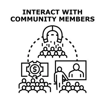 Community members interaction magnet attracting people Ilustración de archivo