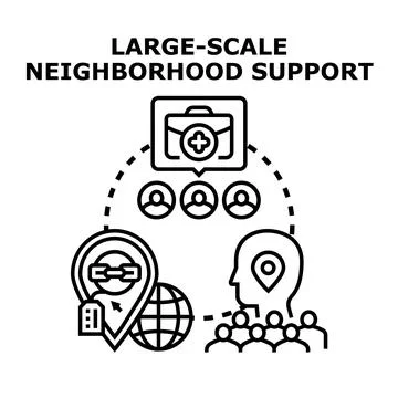 Community members receiving large scale neighborhood support Stock Illustration