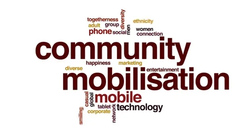 Community mobilisation animated word cloud, text design animation. Stock Footage 72993625