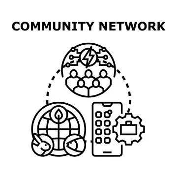 Community network abstract concept linking people globe and digital mobile Stock Illustration