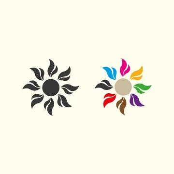 Community network flower logo and social icon design Sun clipart cartoon style i Illustrazione stock