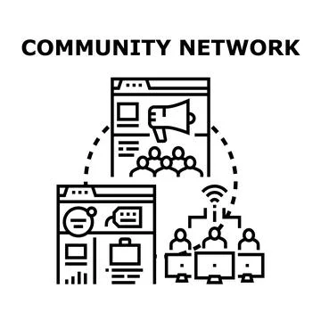 Community network global connection creating online content Stock Illustration