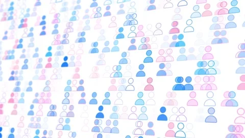 Community profile pattern visual layered blue and pink user symbols, Stock Footage 340479376