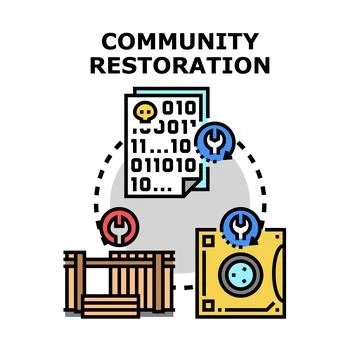 Community restoration process fixing digital and physical systems Illustration
