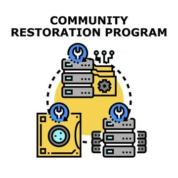 Community restoration program providing server data system recovery Stock Illustration