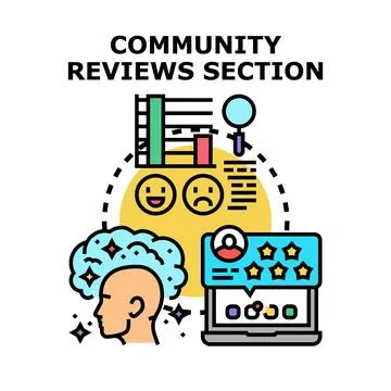 Community reviews section analyzing user feedback and experience Stock Illustration