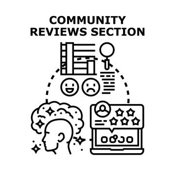 Community reviews section analyzing user feedback and experience Stock Illustration