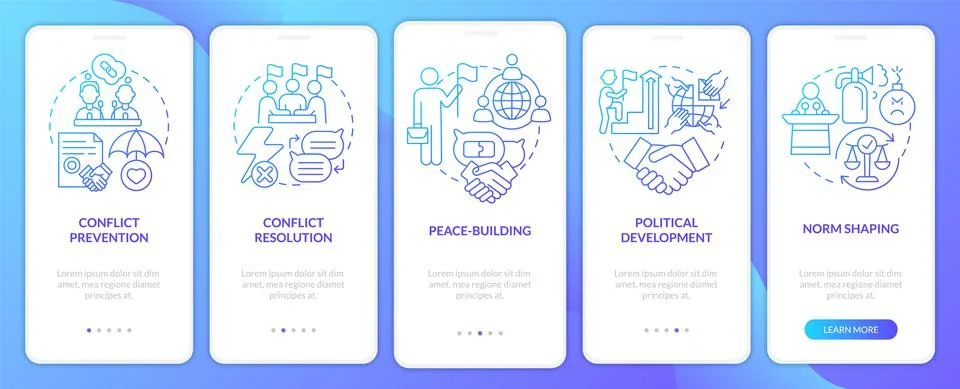 Community security blue gradient onboarding mobile app screen Illustrazione stock