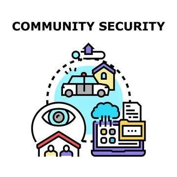 Community security system protecting people and properties Stock Illustration