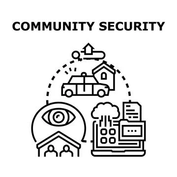 Community security system protecting people and properties Stock Illustration