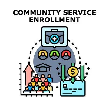 Community service enrollment program development increasing benefits Stock Illustration