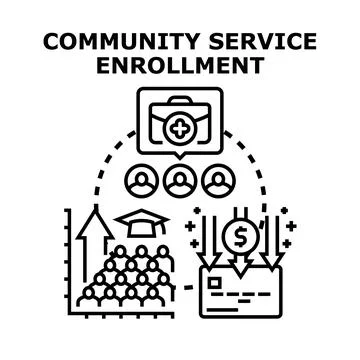 Community service enrollment program development increasing benefits Stock Illustration
