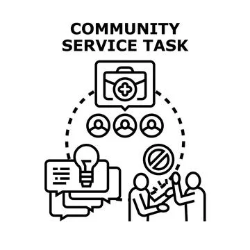 Community service task completing and volunteering work concept Stock Illustration