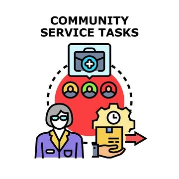 Community service tasks planning and delivering aid Stock Illustration