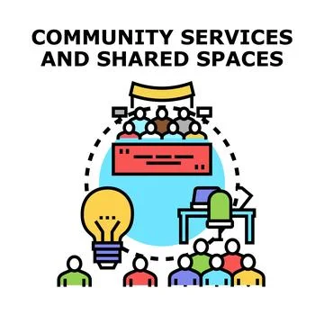 Community services concept building shared spaces Ilustración de archivo