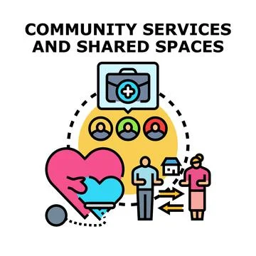 Community services providing support and shared spaces concept Stock Illustration