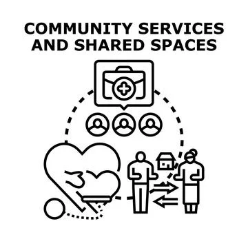 Community services providing support and shared spaces concept Stock Illustration