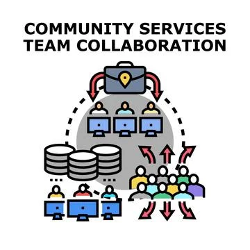 Community services team collaborating on project development Stock Illustration