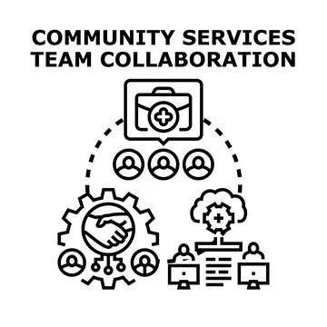 Community services team collaborating, working for effective support Stock Illustration