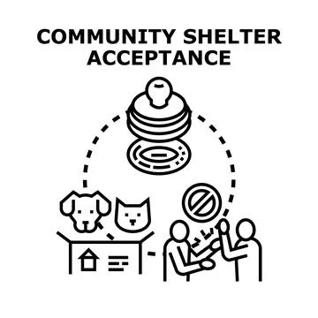 Community shelter program accepting residents and pets Stock Illustration