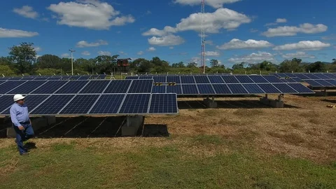 Community Solar Energy Installation Stock Footage
