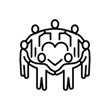 Community support group circle icon with people holding hands around a hear.. Stock Illustration
