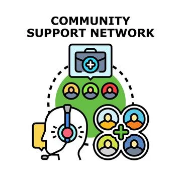 Community support network concept line artwork Stock Illustration