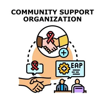 Community support organization providing assistance program services Illustration