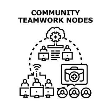 Community teamwork nodes connecting global business solutions Stock Illustration
