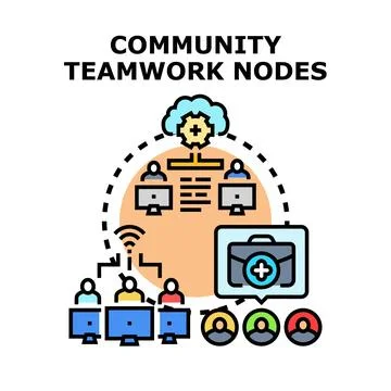 Community teamwork nodes connecting global business solutions Ilustración de archivo