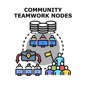 Community teamwork nodes creating shared network Stock Illustration