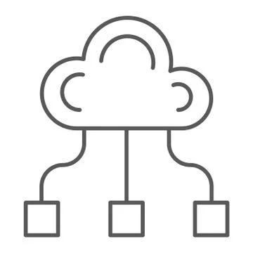 Community thin line icon, game and team, cloud sign, vector graphics, a linear Stock Illustration