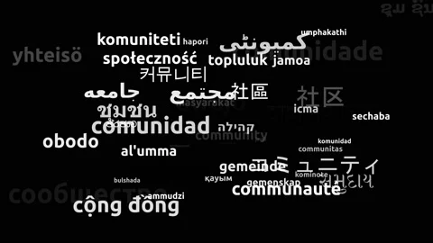 Community Translated in 50 Worldwide Languages Endless Looping 3d Zooming Wor Stockbeeldmateriaal 145231300