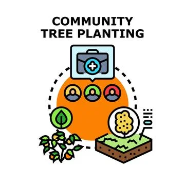 Community tree planting project creating eco friendly environment Ilustración de archivo
