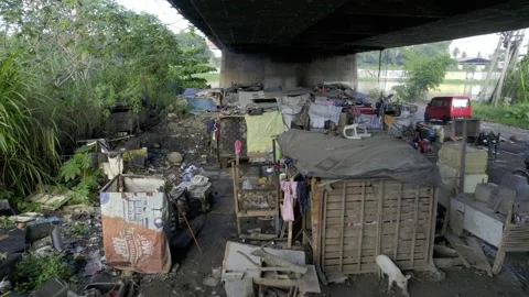 A community under the bridge in Cagayan de Oro, City, Mindanao, Philippines Stock Footage 230034594