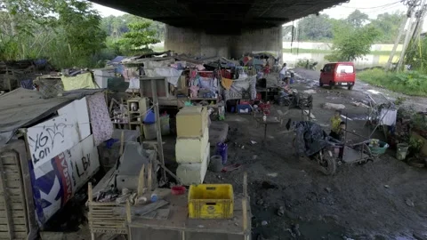 A community under the bridge in Cagayan de Oro, City, Mindanao, Philippines Stock Footage 230048352