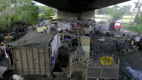 A community under the bridge in Cagayan de Oro, City, Mindanao, Philippines Stock Footage 230048443