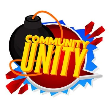 Community Unity text with black Bomb. Cartoon Vector Illutration. イラスト素材