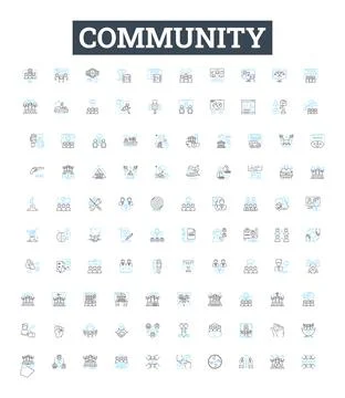 Community vector line icons set. Commune, Society, Fellowship, Congregation Stock Illustration