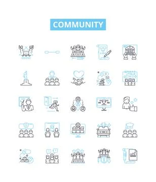 Community vector line icons set. Commune, Society, Fellowship, Congregation Stock Illustration