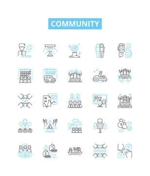 Community vector line icons set. Commune, Society, Fellowship, Congregation Stock Illustration
